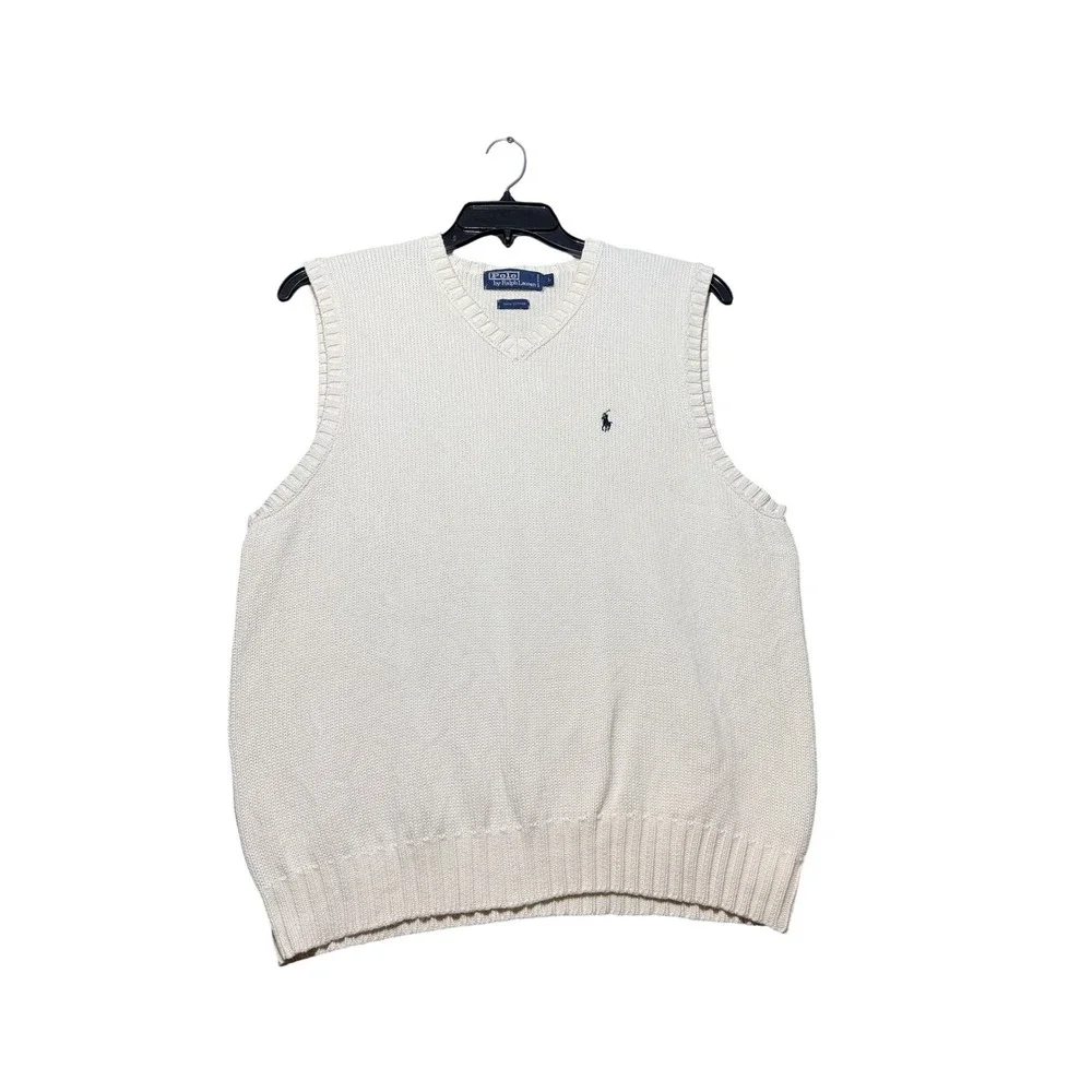 Polo Ralph Lauren Sweater Vest Mens Large Cream Excellent V-Neck Cotton Knit